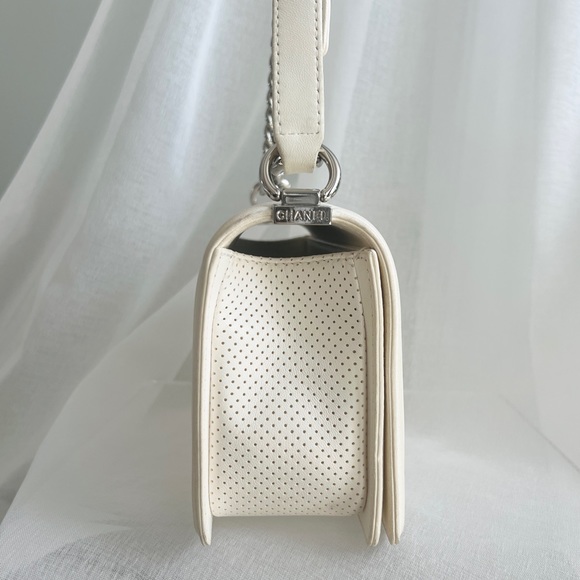 Like New Chanel Perforated Lambskin Leather Medium White Flap Boy Bag - Picture 6 of 10